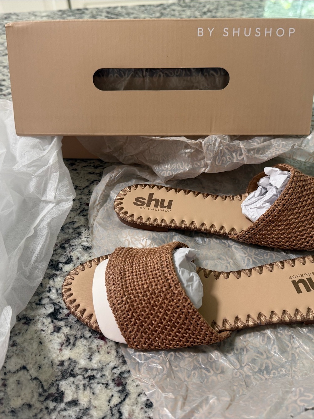 ShuShop Brown Woven Slide Sandals